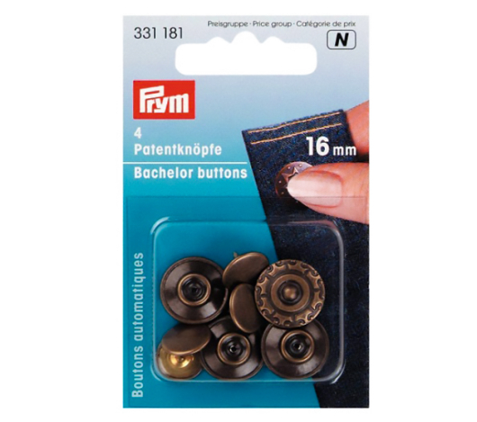 Кнопки 'Холостяк', AURA, зістарена латунь (16 мм) 331181 фото №1